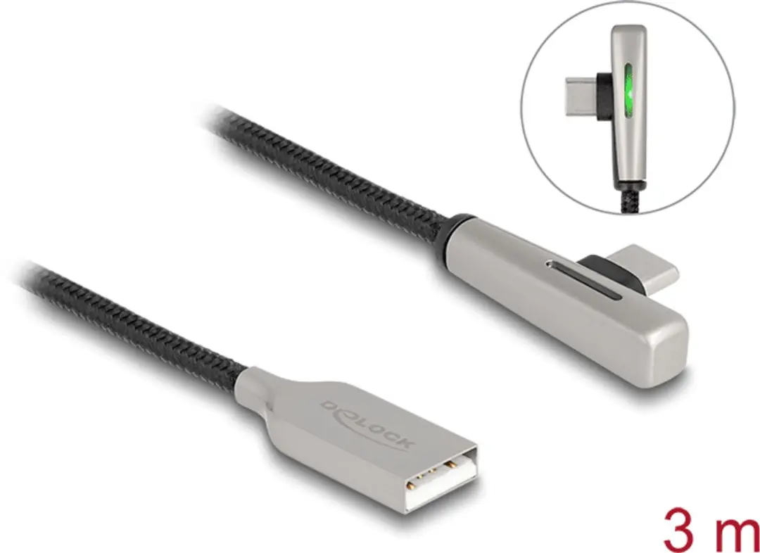 Delock USB 2.0 A naar C Kabel 60W 3m - Zwart