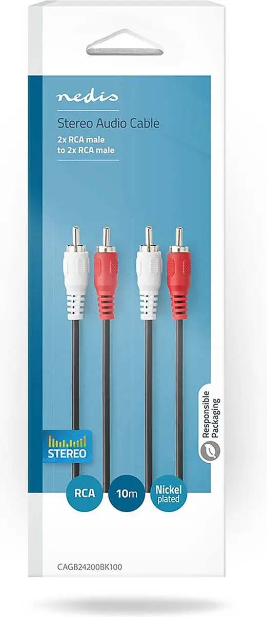 Nedis Stereo-Audiokabel CAGB24200BK100 - 2x RCA Male - 10m - Zwart