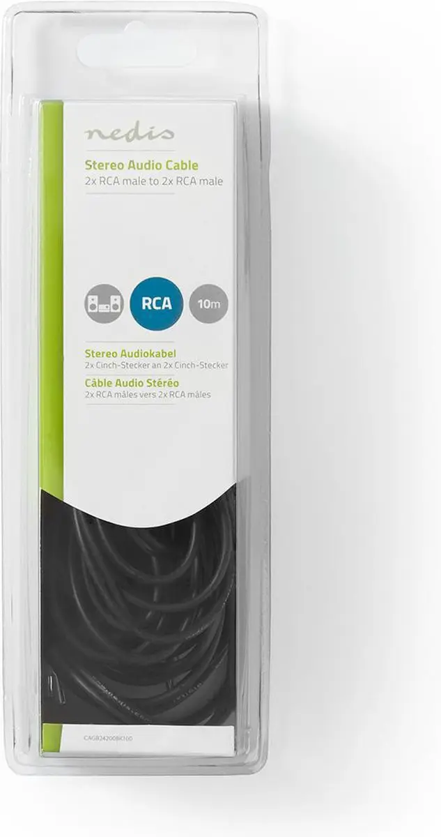 Nedis Stereo-Audiokabel CAGB24200BK100 - 2x RCA Male - 10m - Zwart