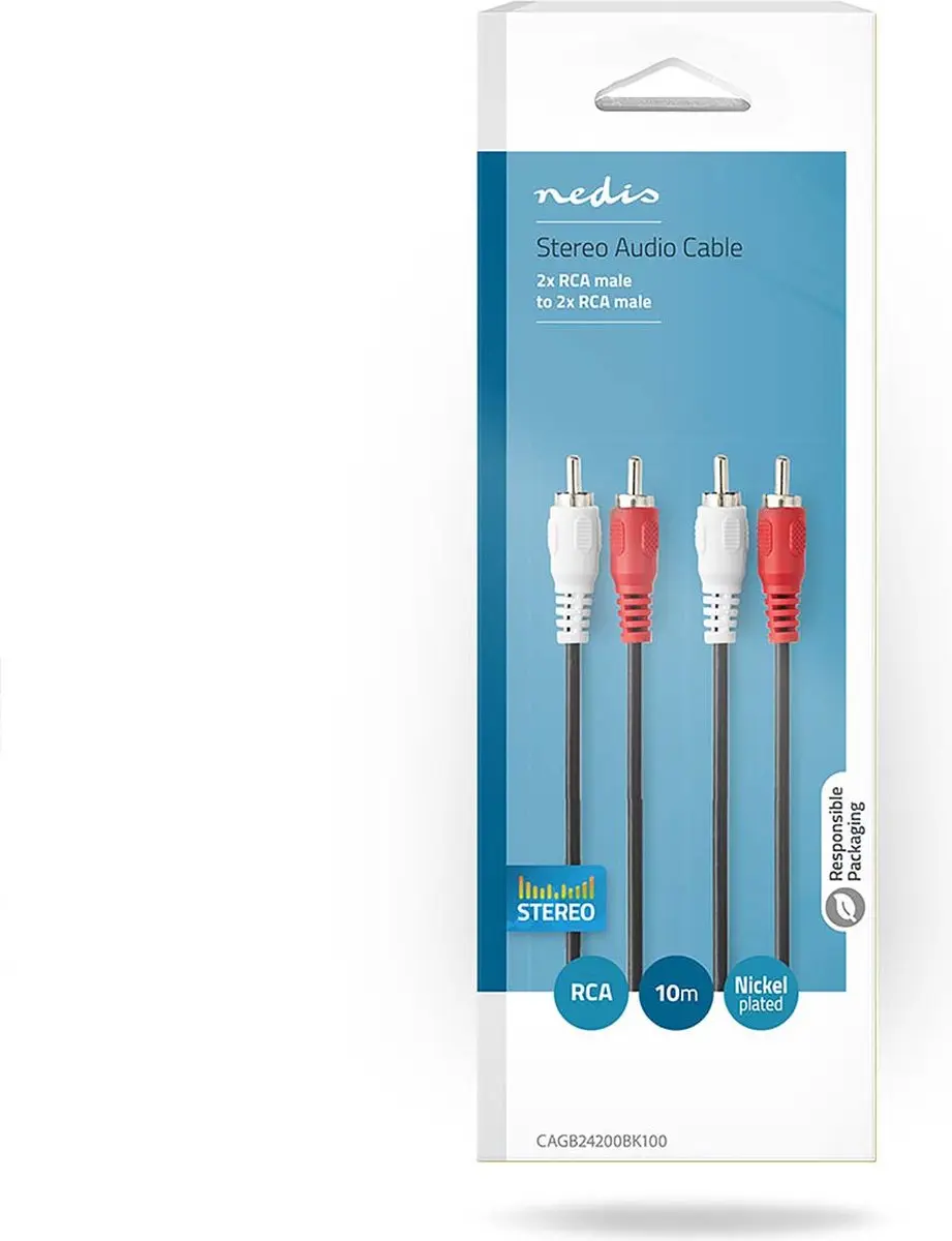 Nedis Stereo-Audiokabel CAGB24200BK100 - 2x RCA Male - 10m - Zwart