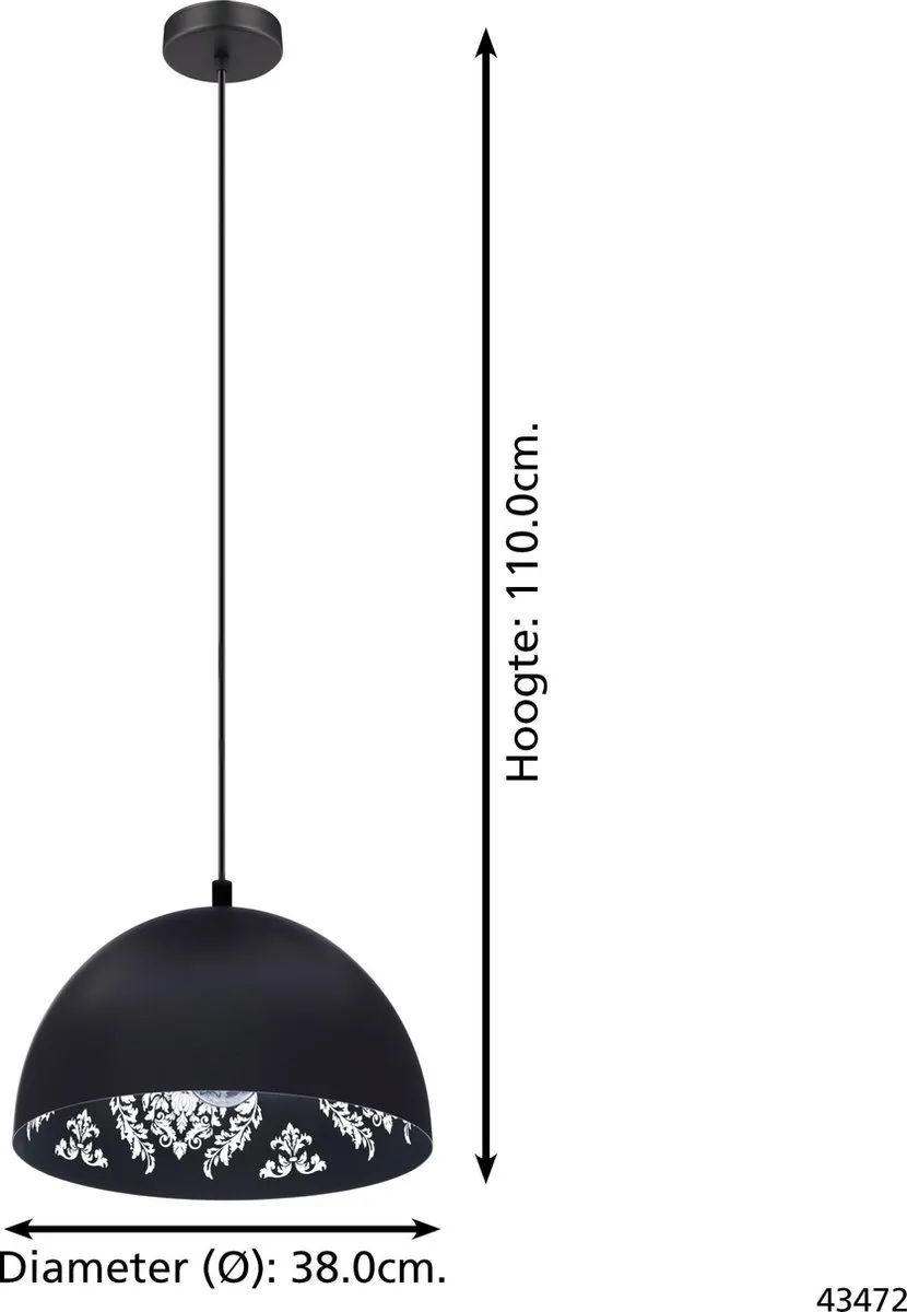 Eglo Congresbury Hanglamp E27 - Ø38cm - Zwart/Wit