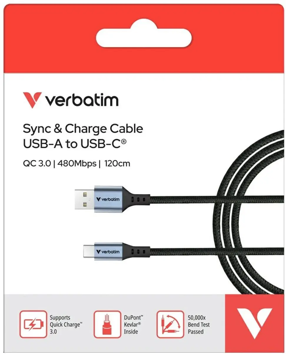 Verbatim USB-A naar USB-C Kabel 120cm - Transparant