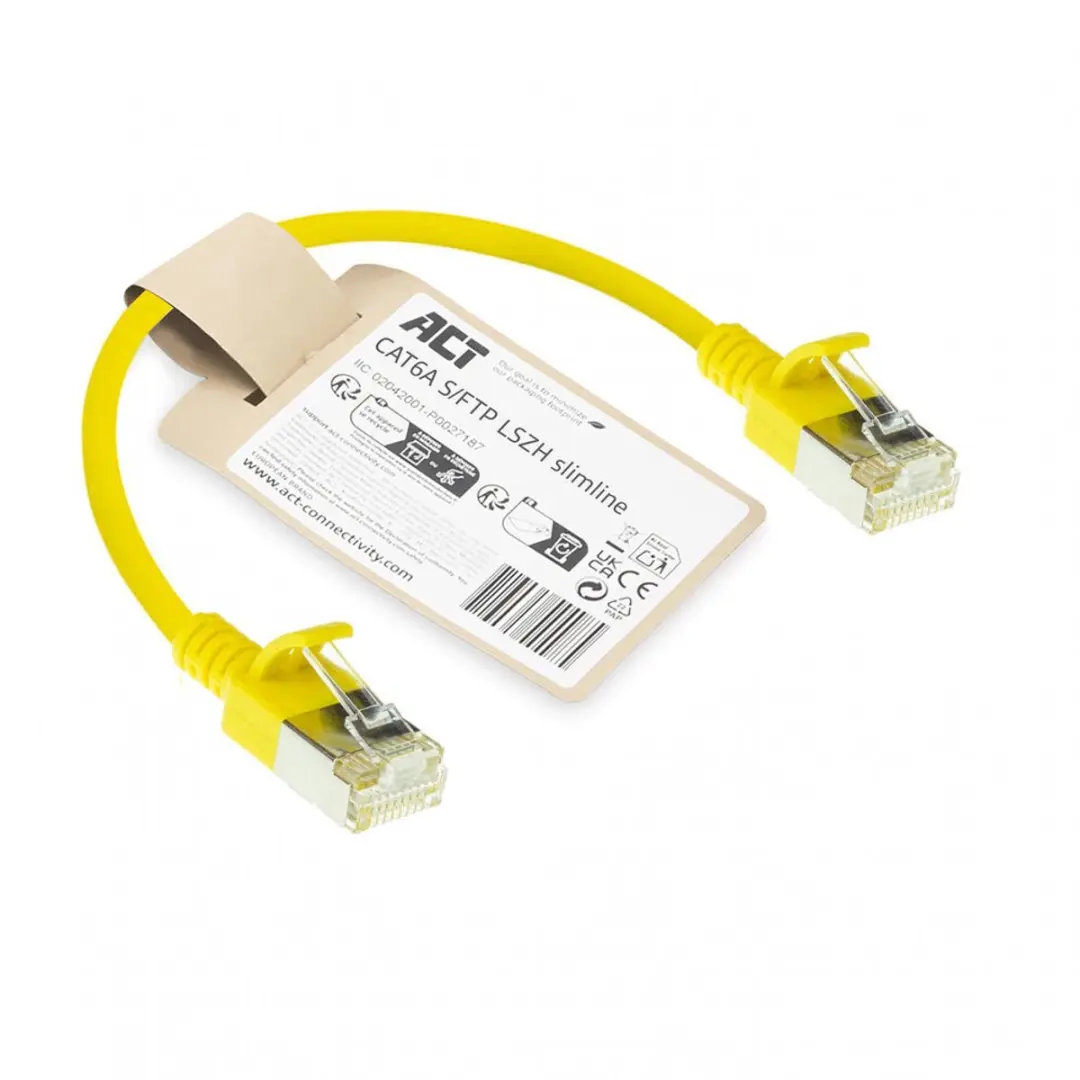 ACT Gele LSZH S/FTP CAT6A Patchkabel 0,25m - DB7852