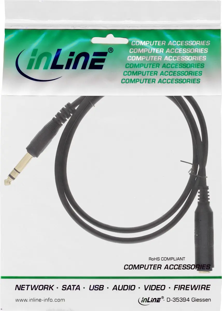 InLine 6,35mm Jack Verlengkabel - 2m - Verguld