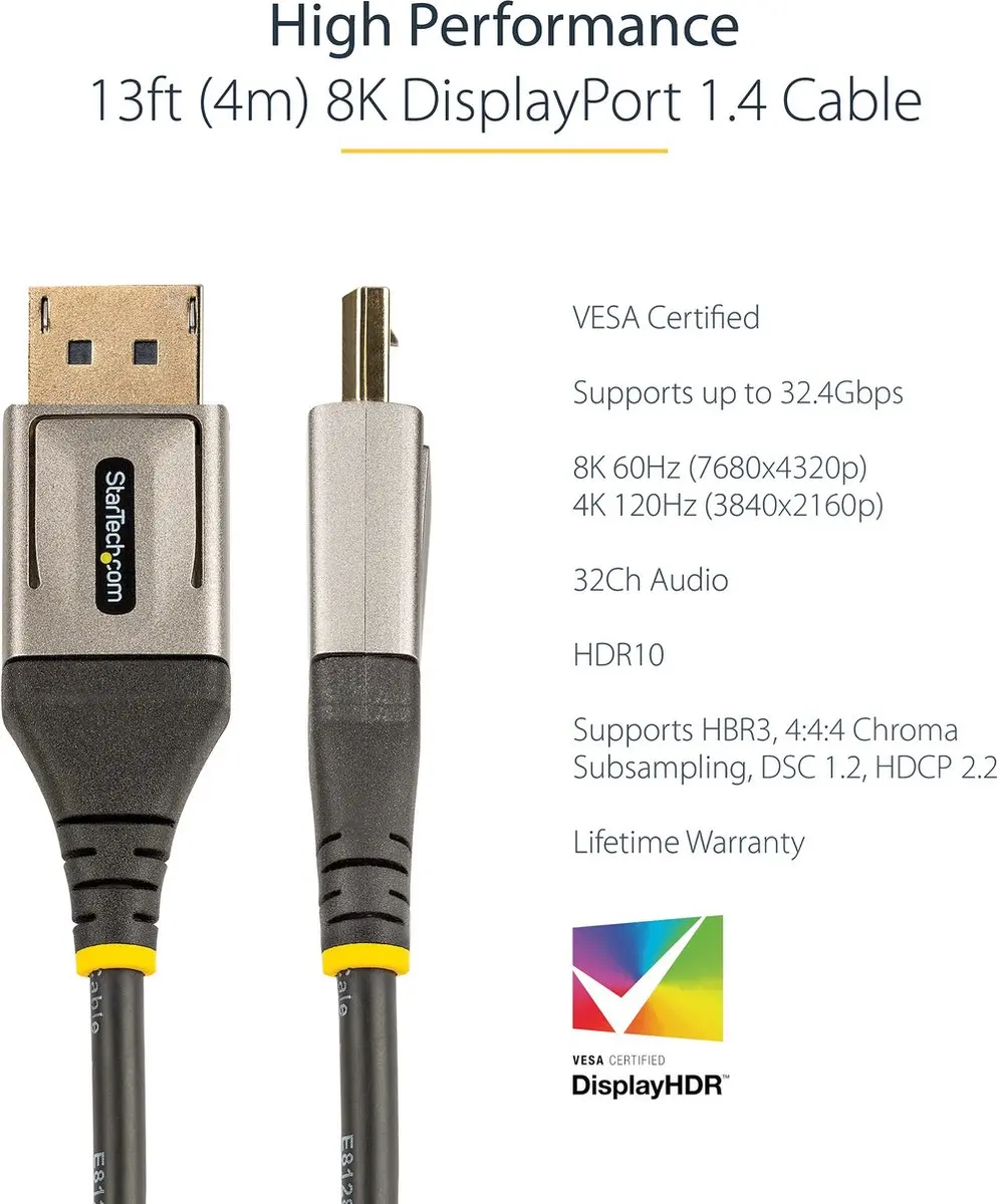 Startech VESA DisplayPort 1.4 Kabel 4m - 8K 60Hz - Zwart