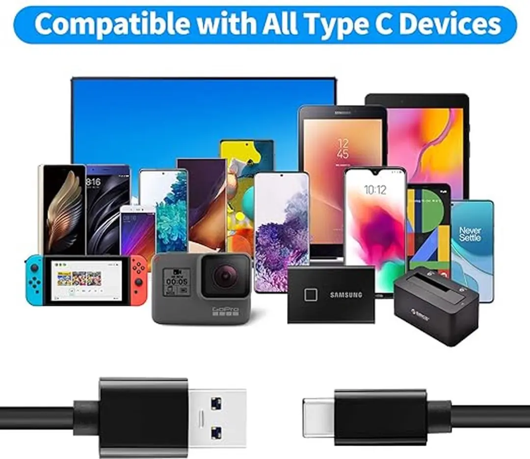 NÖRDIC USBC-N1032 USB-C naar USB-A Kabel 5Gbps PD 60W 50cm - Zwart