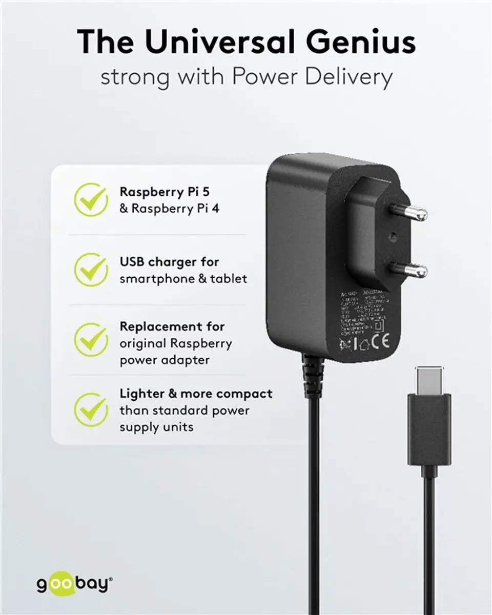 Goobay USB-C PD Lader GaN 27W - 1,25m Zwart