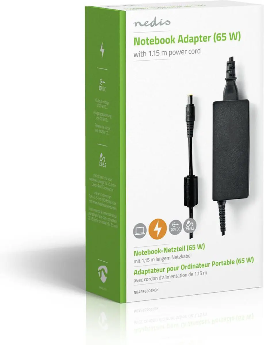 Nedis NBARF6507FBK Notebook-Adapter 65W - Type-F