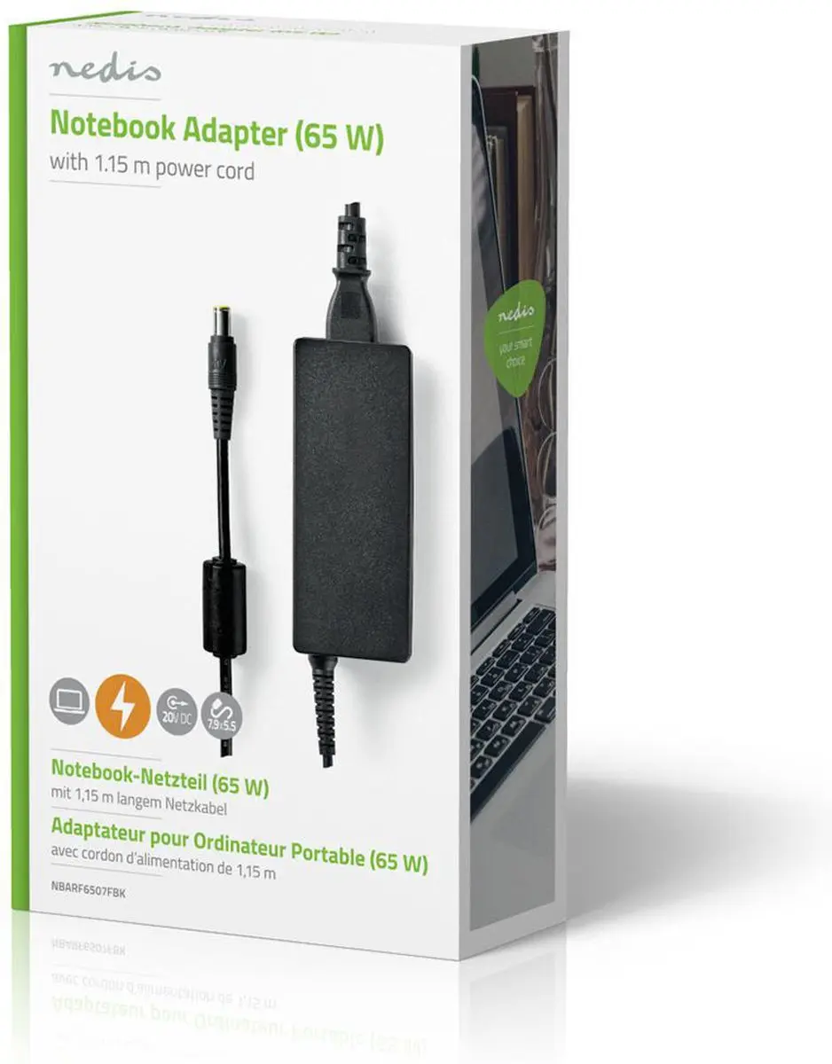 Nedis NBARF6507FBK Notebook-Adapter 65W - Type-F