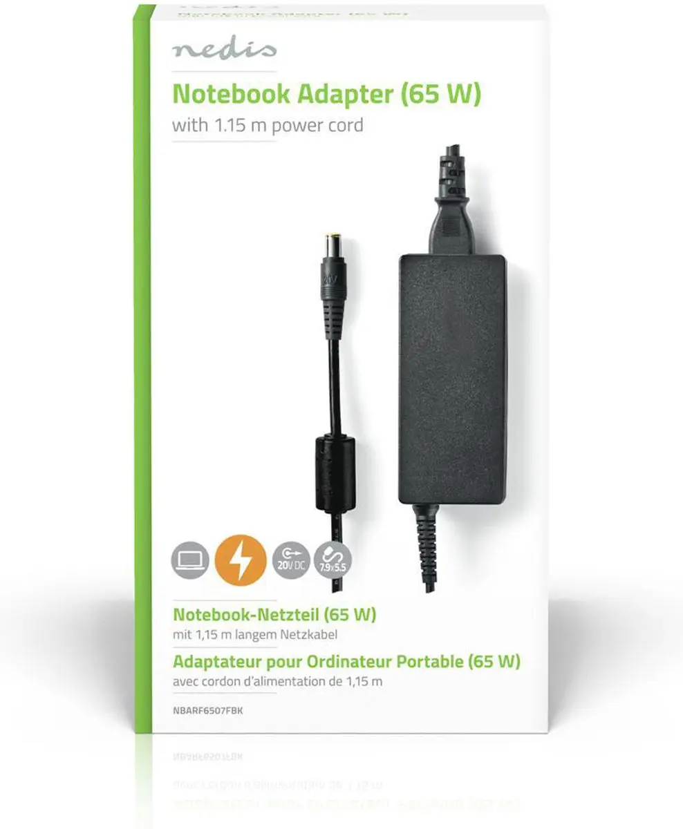 Nedis NBARF6507FBK Notebook-Adapter 65W - Type-F