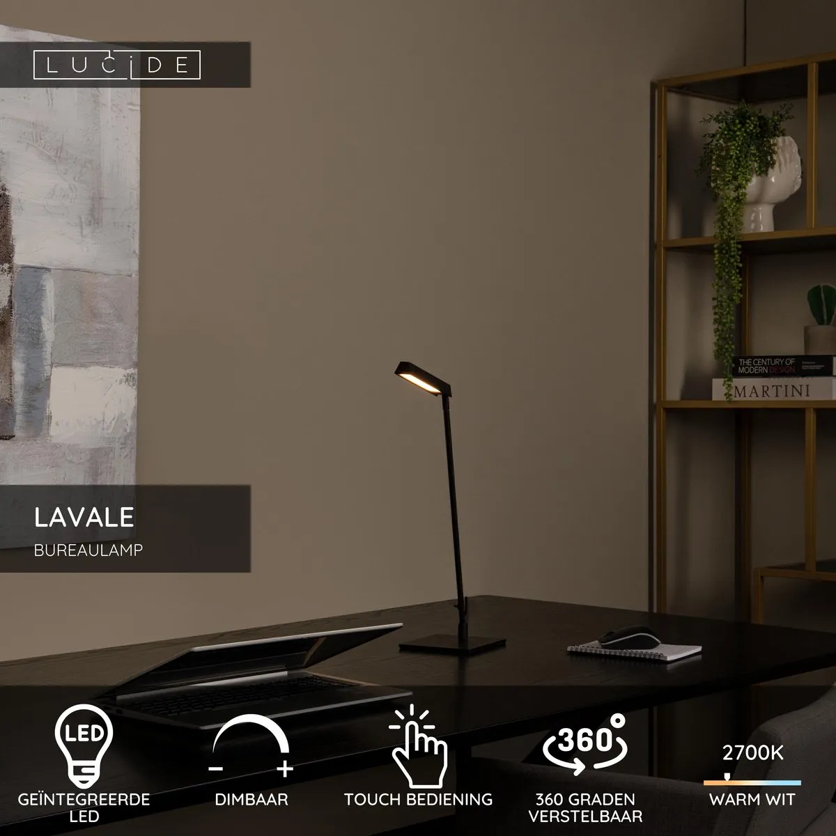 Lucide LAVALE Bureaulamp LED 3W - Zwart