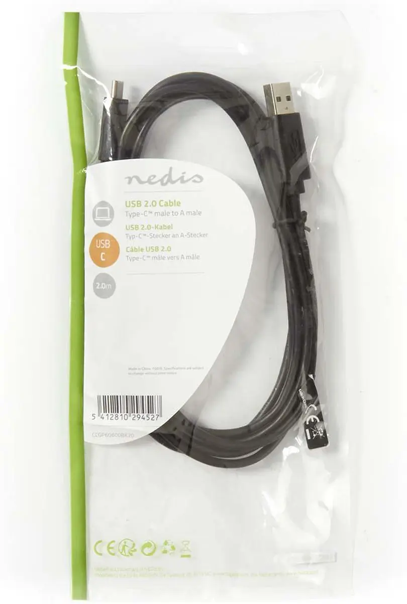 Nedis USB 2.0 USB-A naar USB-C Kabel 15W 2m - Zwart