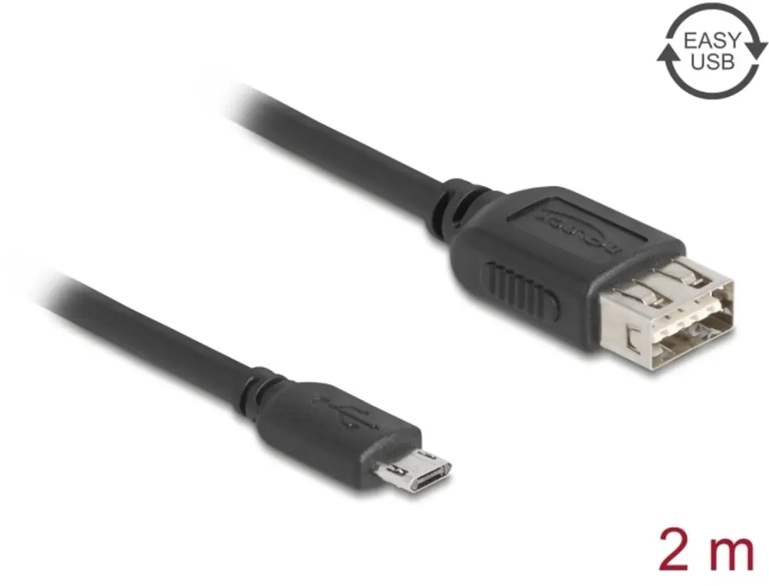 Delock USB 2.0 Kabel Micro-B naar USB-A 2m - Zwart