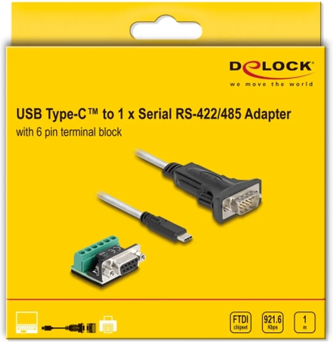 Delock USB-C naar RS-422/485 Adapter 6-pins - 5V - 1m - Zwart