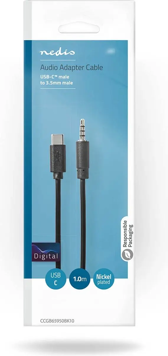 Nedis USB-C Adapter USB 2.0 3,5mm Male 1m - Zwart