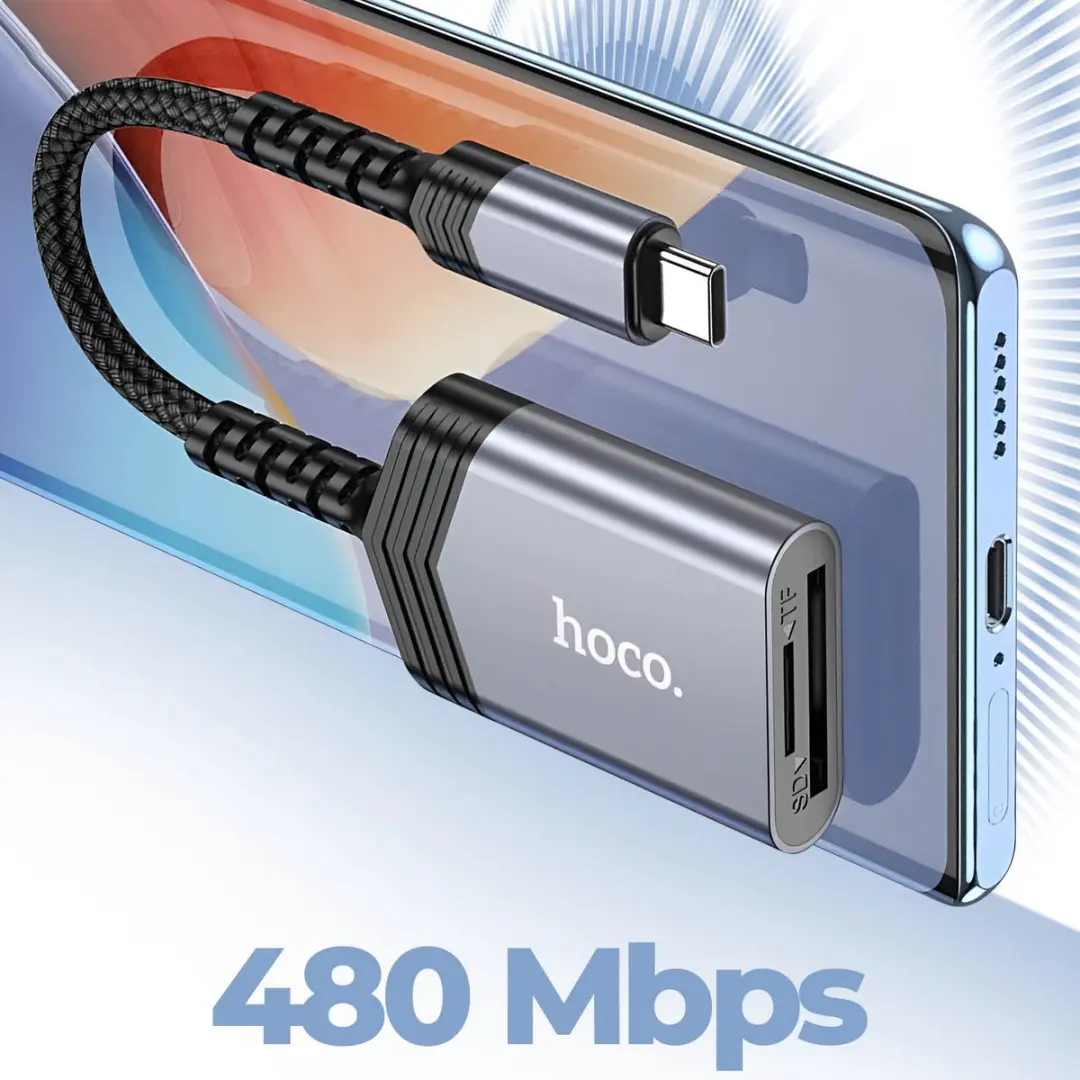 Hoco UA25 USB-C Card Reader - Grijs