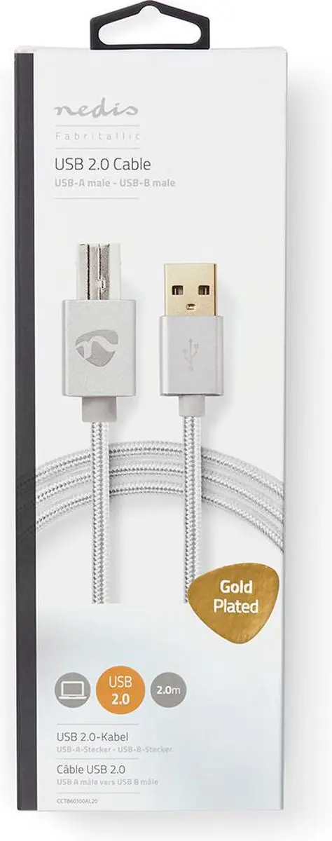 Nedis USB 2.0 A-B Kabel 2m - Verguld - 10W/480Mbps