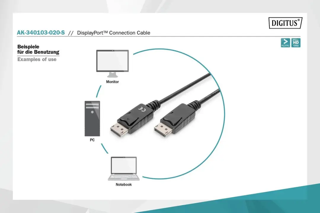 Digitus DisplayPort-kabel 2m - 1080p 60Hz - Transparant