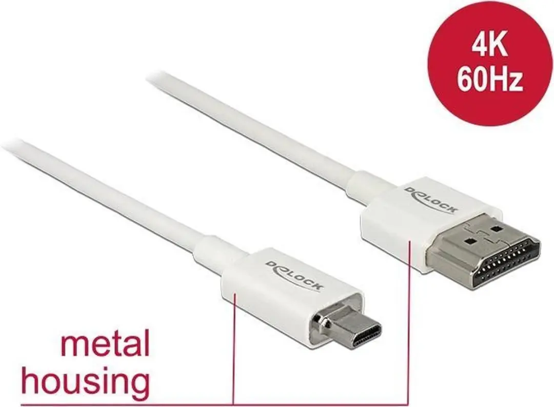 Delock Micro HDMI Kabel 2.0 4K60Hz - 2m - Wit