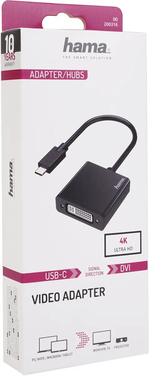 Hama USB-C naar DVI Video-adapter 4K - Zwart