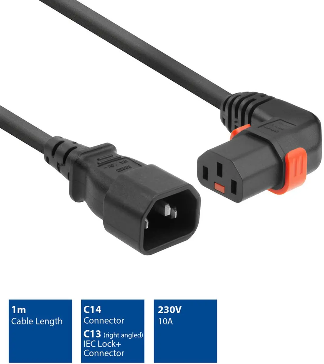 ACT PC2041 AK5273 Netsnoer C14-C13 Lock - 1m - Zwart