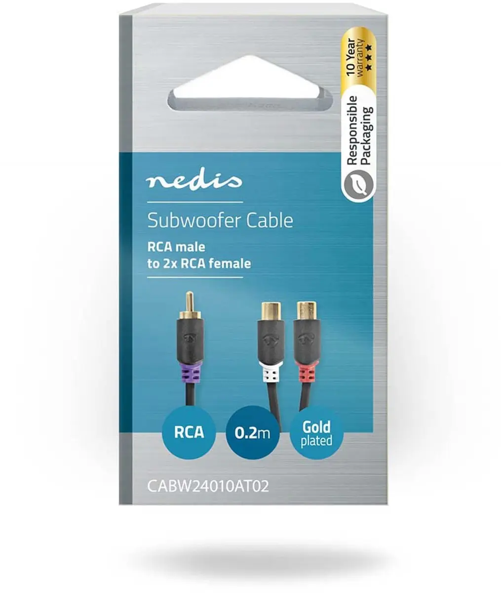 Nedis Subwooferkabel RCA 0,2m - Verguld - Antraciet