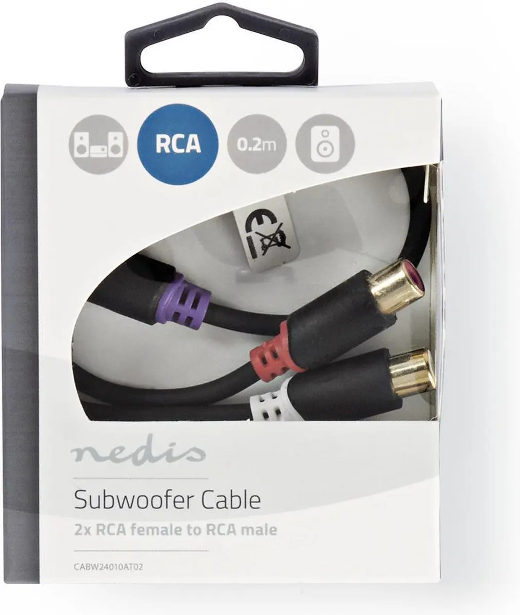 Nedis Subwooferkabel RCA 0,2m - Verguld - Antraciet
