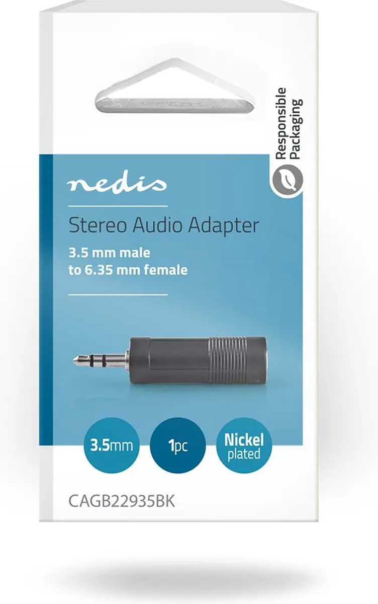 Nedis 3,5mm naar 6,35mm Stereo-Audioadapter - Zwart