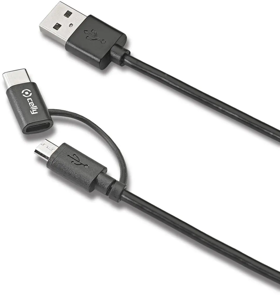 Celly USB-A naar Micro USB/USB-C Kabel 1m - Zwart