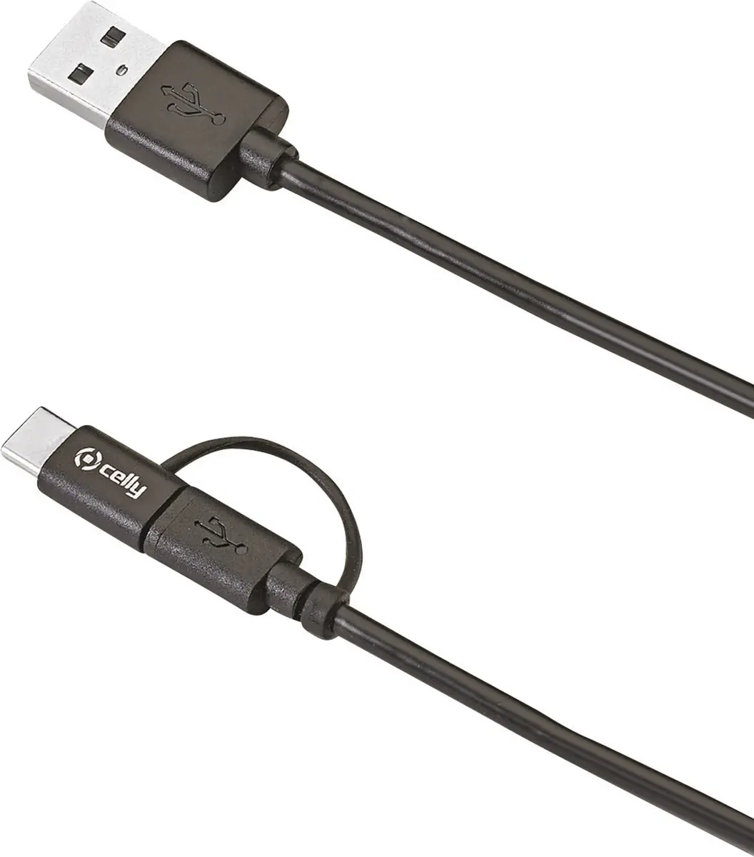 Celly USB-A naar Micro USB/USB-C Kabel 1m - Zwart