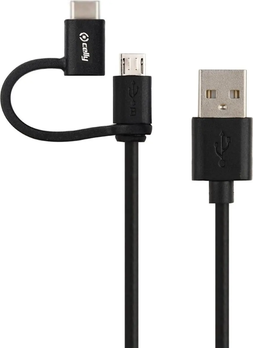 Celly USB-A naar Micro USB/USB-C Kabel 1m
