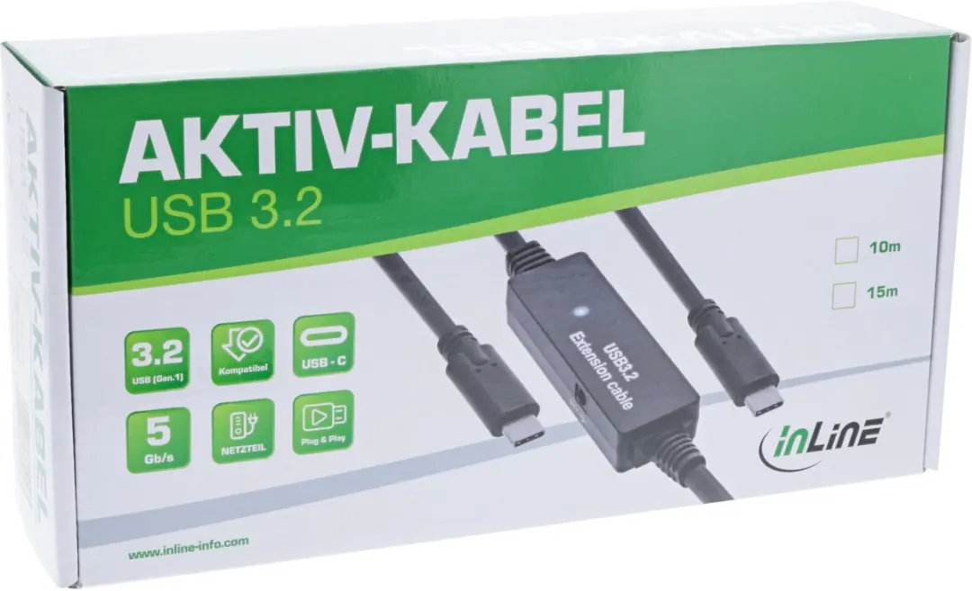 InLine USB-C Actieve Kabel 5Gbps 15m - Zwart