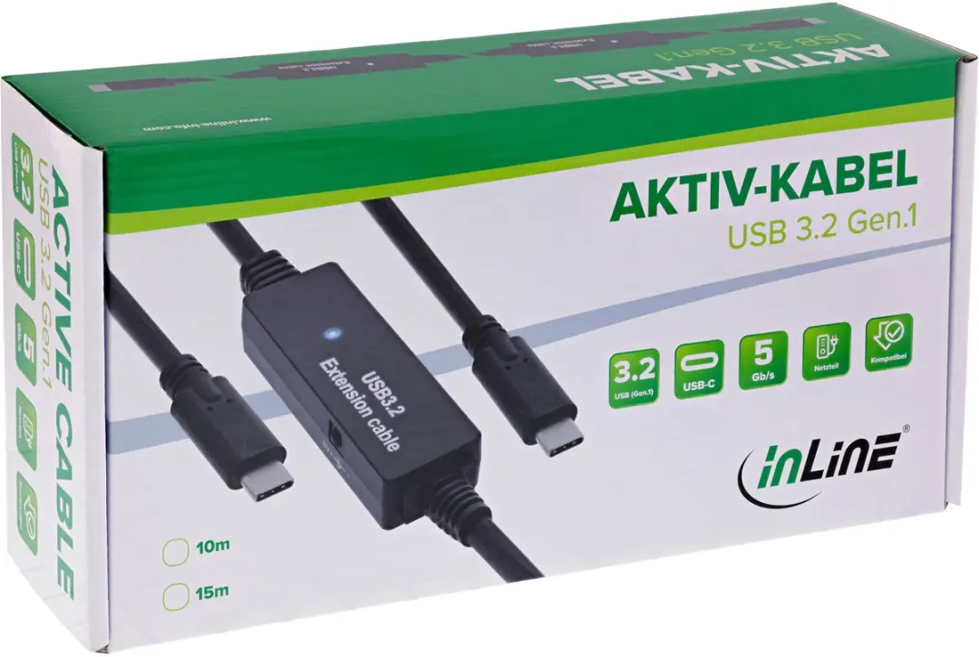 InLine USB-C Actieve Kabel 5Gbps 15m - Zwart