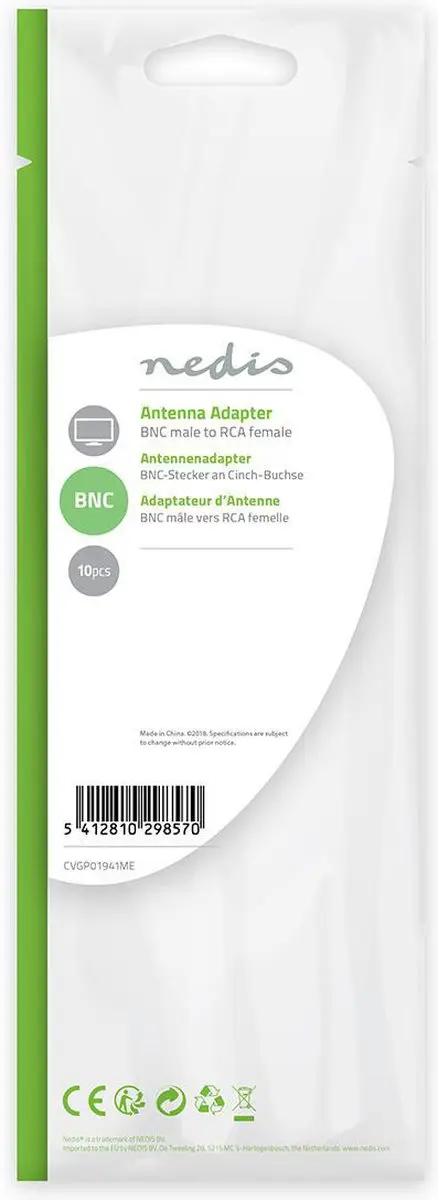 Nedis BNC-Adapter CVGP01941ME - RCA Vrouw - 10 Stuks
