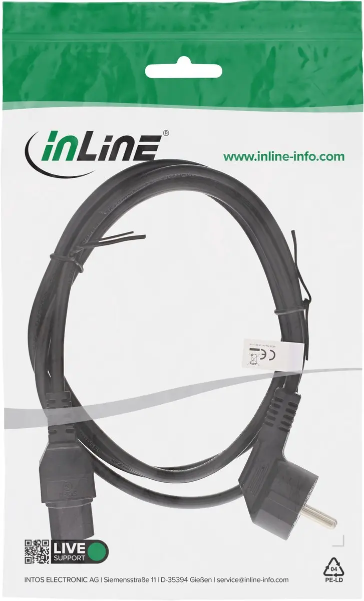 InLine C15 CEE 7/7 Stroomkabel 3x1,00mm - 3m - Zwart