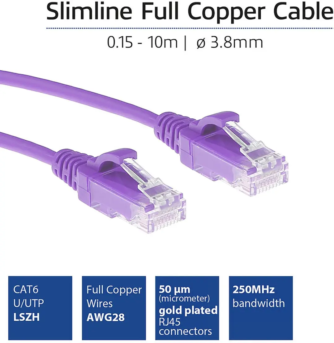 ACT Paarse CAT6 Patchkabel 10m DC9310 - Snagless
