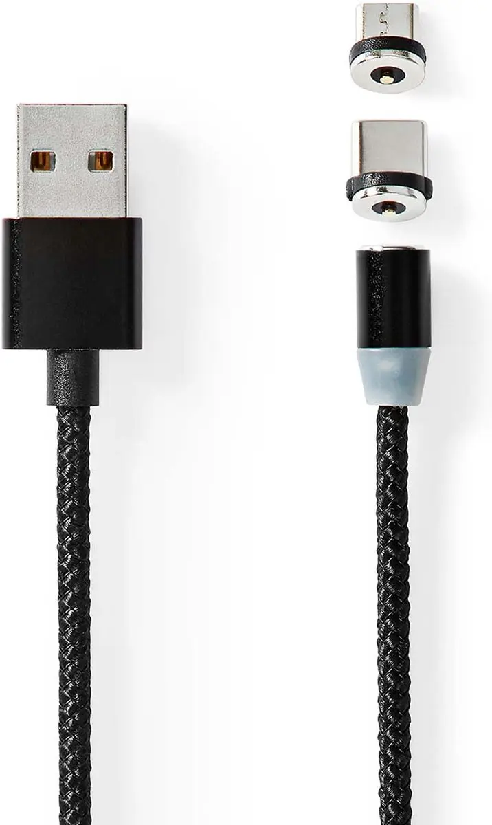 Nedis USB-Kabel CCGB60630BK20 - USB-A/Micro-B/USB-C Male - 2m - 10W - Zwart