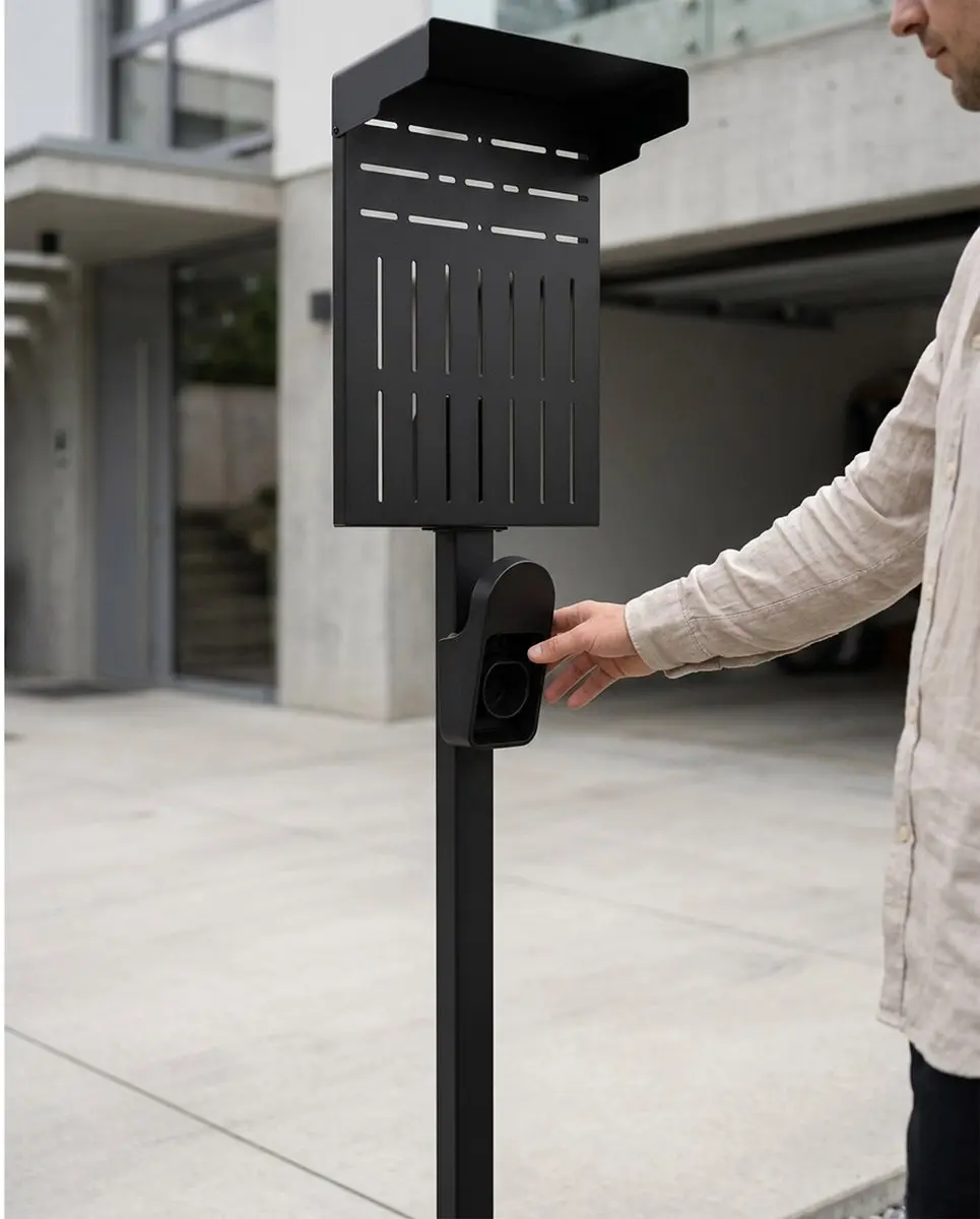 InLine Universele Wallbox montagepaal met type 2 laadkabel houder zwart
