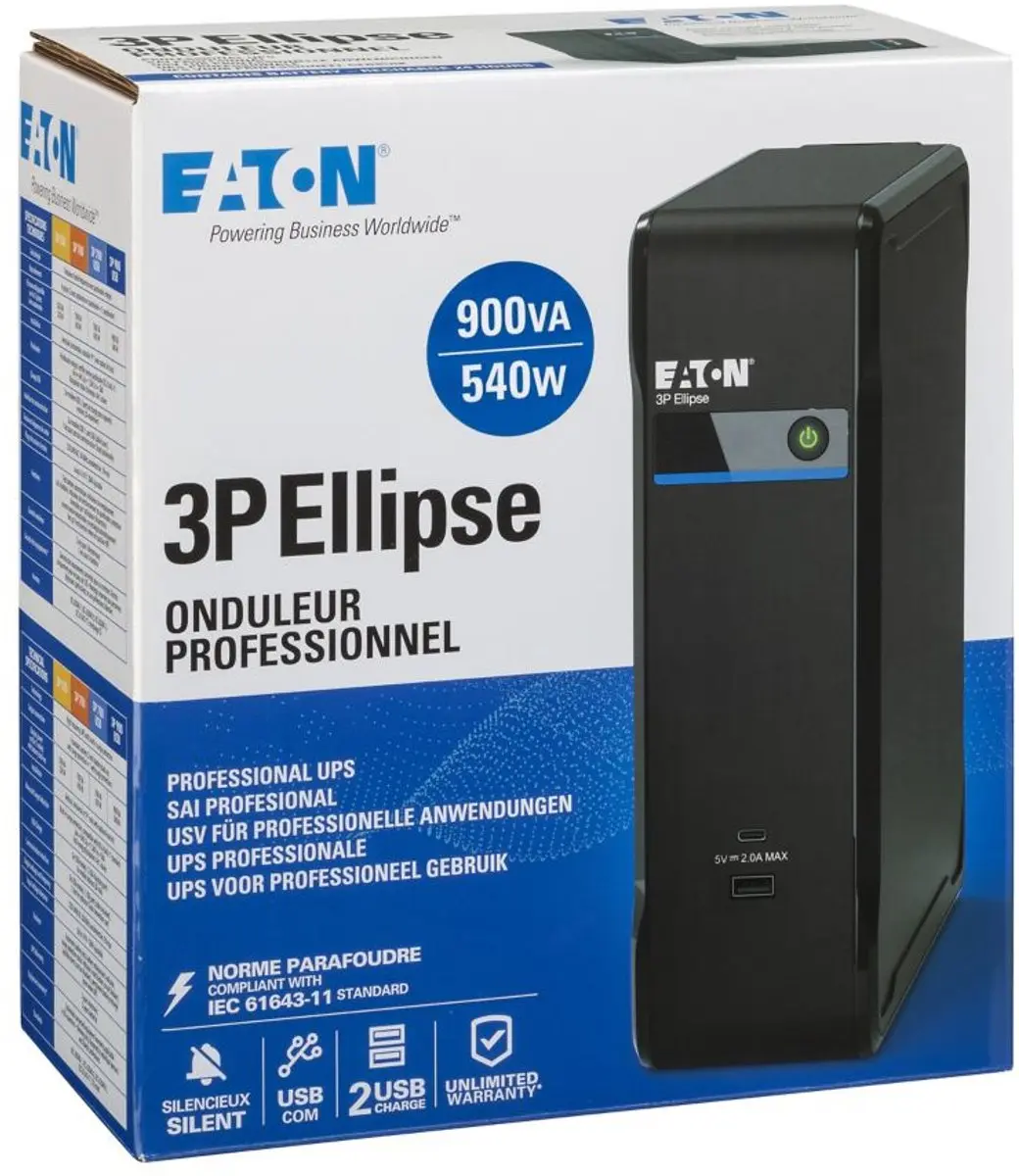 Eaton 3P ELLIPSE 900 USB DIN SAI 540W - Zwart
