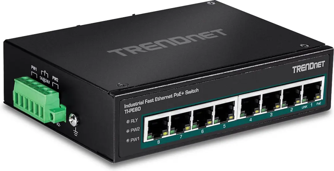 Trendnet TI-PE80 Industriële PoE+ Switch 8-poorts - Zwart