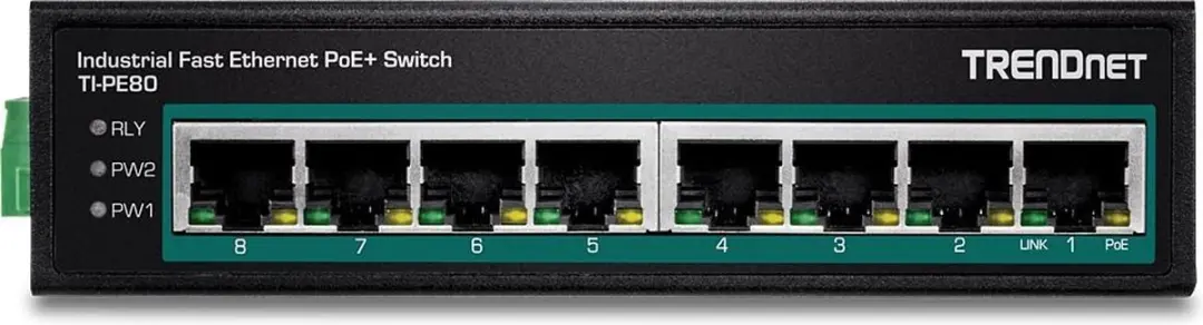 Trendnet TI-PE80 Industriële PoE+ Switch 8-poorts - Zwart