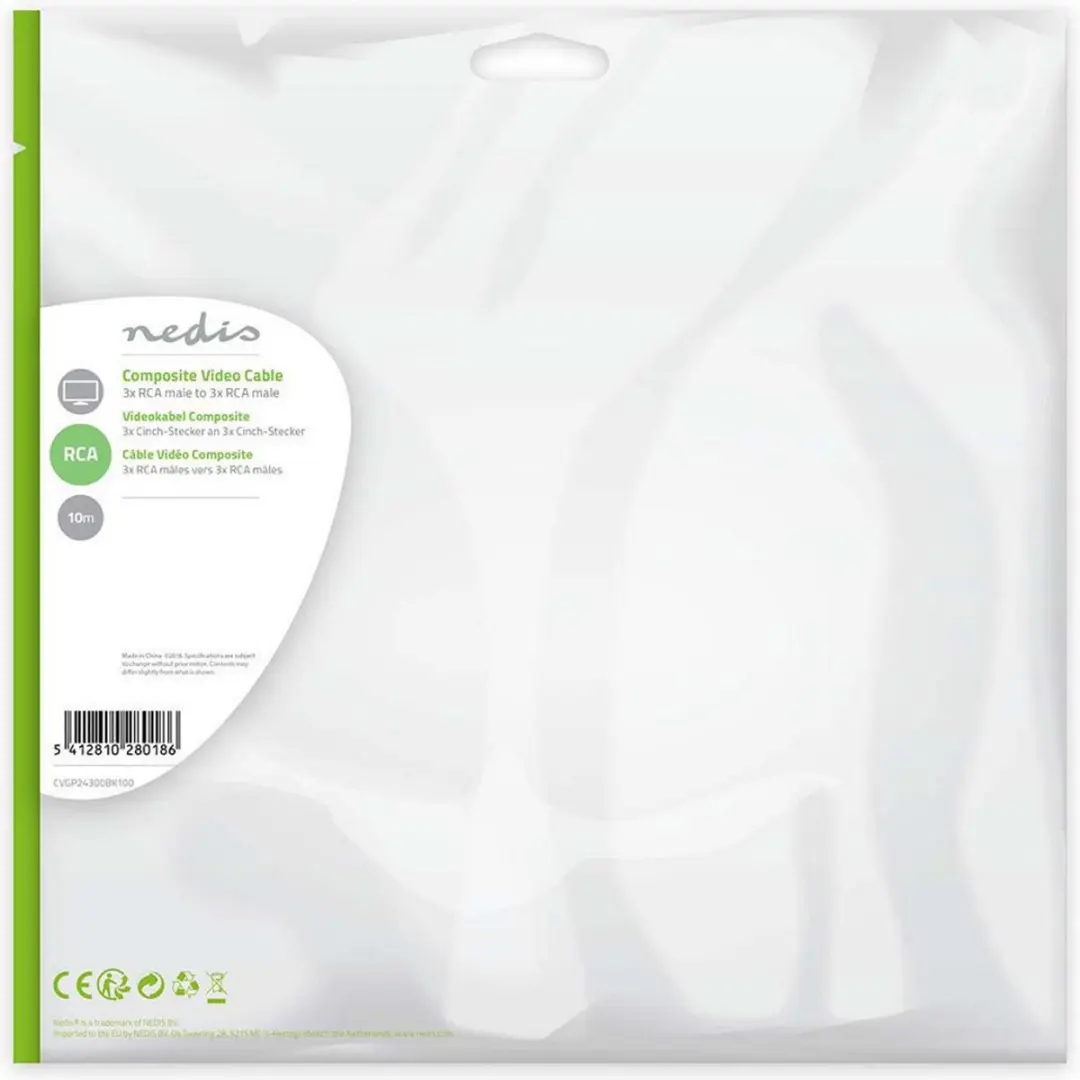 Nedis CVGP24300BK100 Composiet Videokabel 10m - Zwart