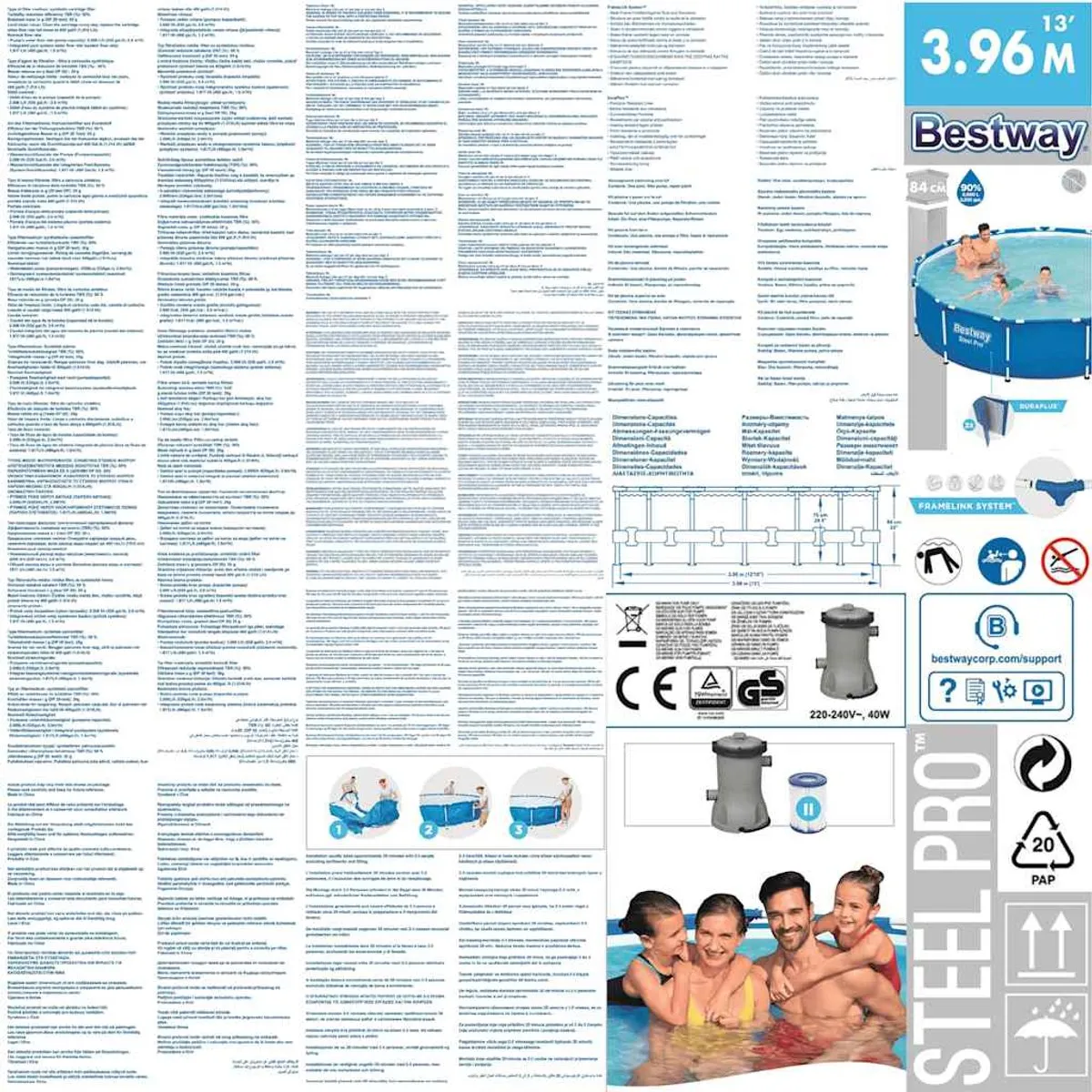 Bestway Steel Pro Zwembad 396x84cm - 8680L - Blauw