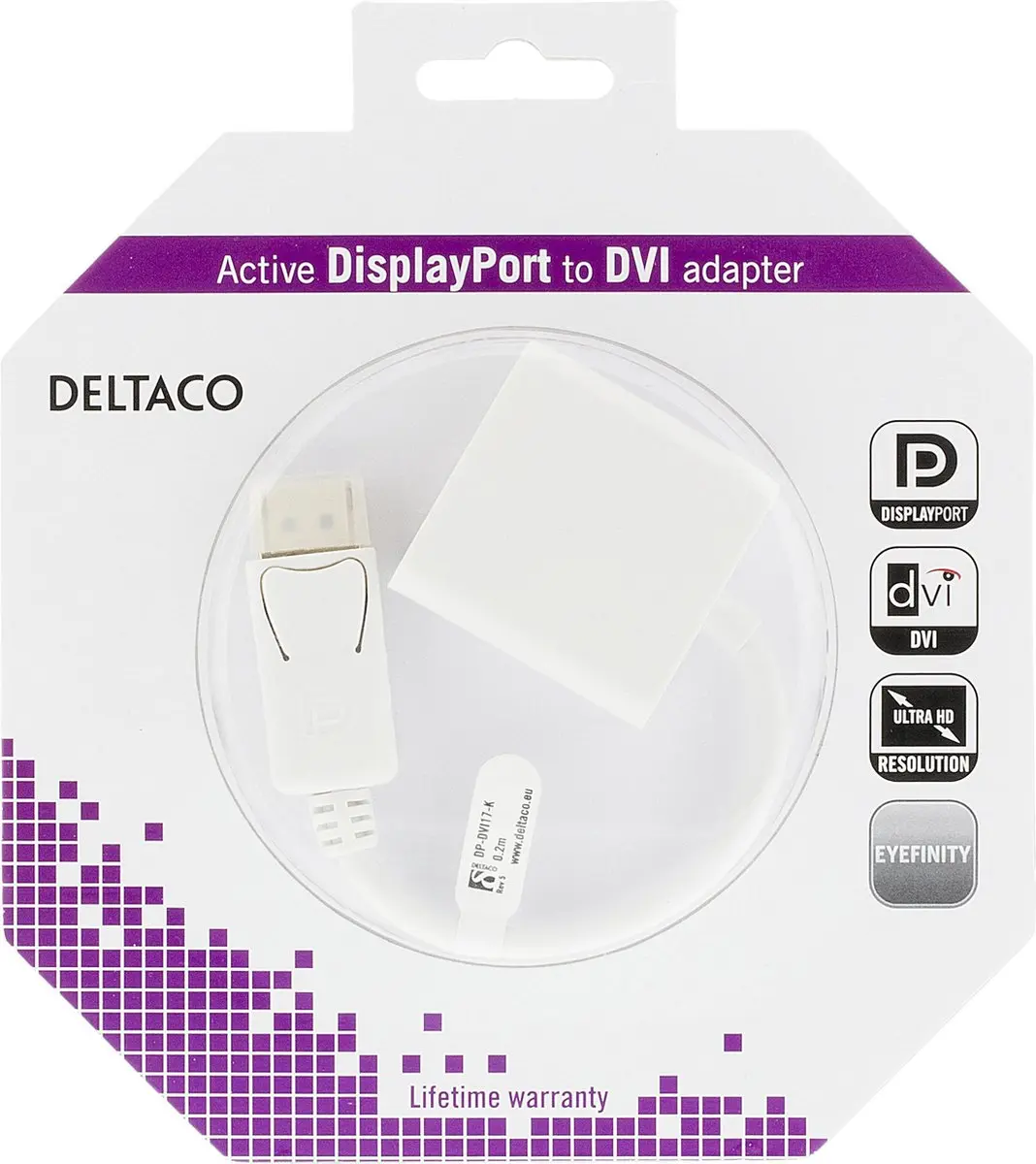 Deltaco DP-DVI17-K DisplayPort naar DVI-I Adapter - 10,8 Gb/s - Wit