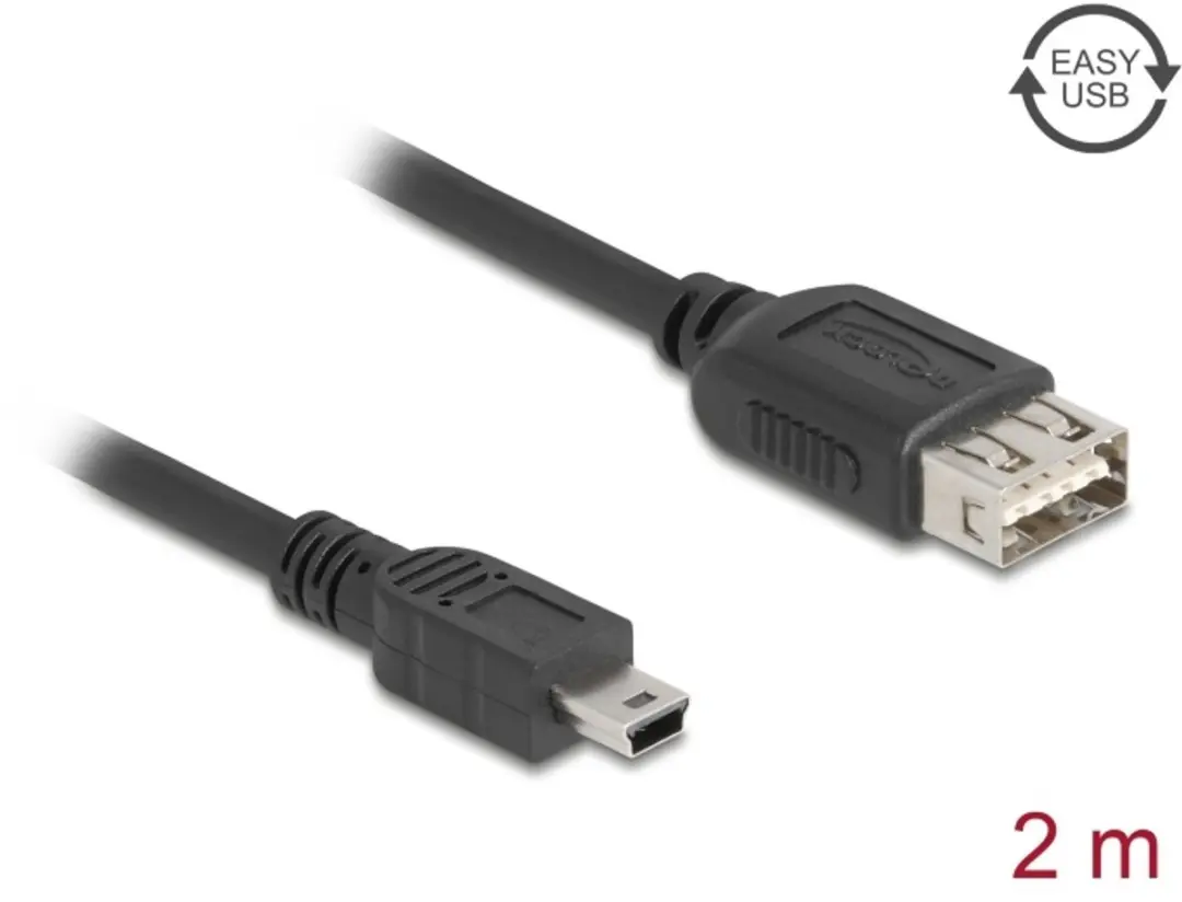 Delock USB 2.0 Kabel Mini-B naar USB-A Vrouwelijk 2m - Zwart
