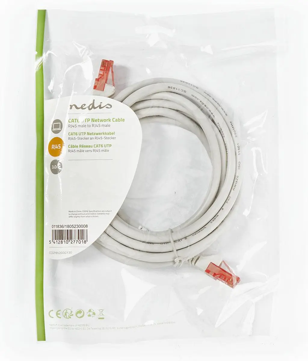 Nedis CAT6 Netwerkkabel RJ45 3m - Grijs