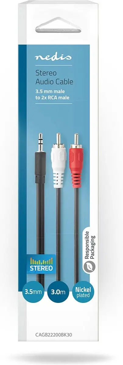 Nedis Stereo-Audiokabel 3,5mm Male naar 2x RCA Male - 3m - Zwart
