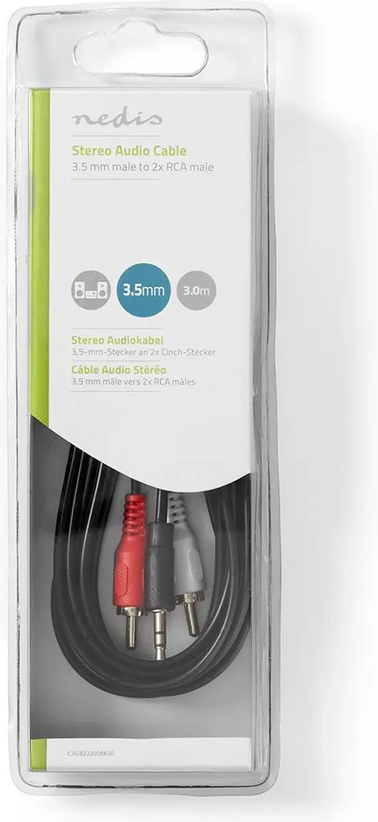 Nedis Stereo-Audiokabel 3,5mm Male naar 2x RCA Male - 3m - Zwart
