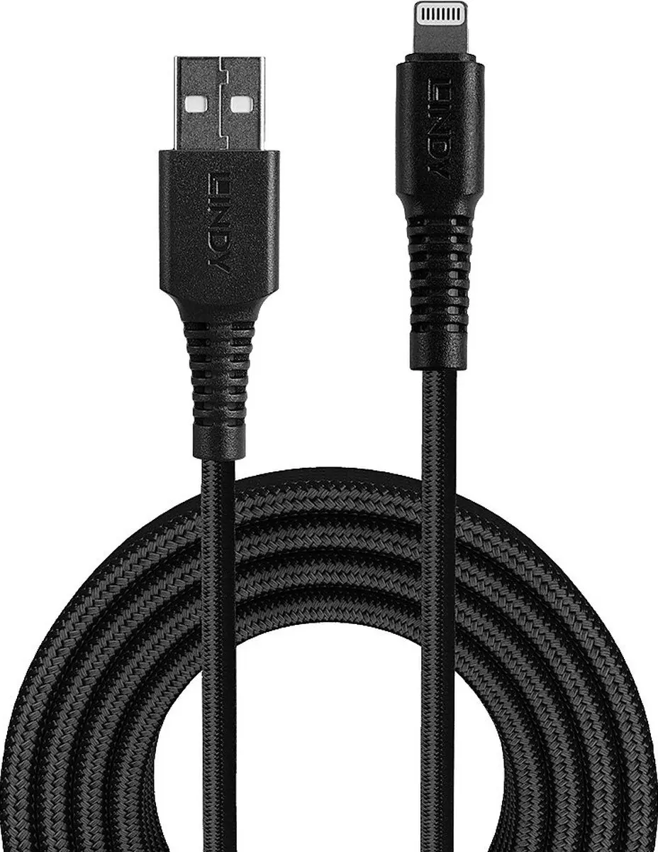 Lindy USB 2.0 Lightning naar USB-A Kabel 2m - Zwart