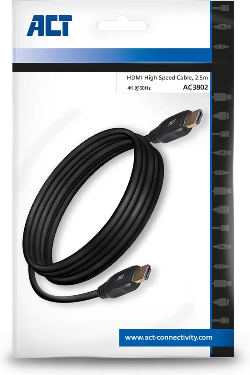 ACT HDMI 4K High Speed Kabel 2,5m AC8302 - Zwart